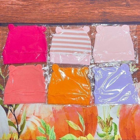 NWT GEYOGA - 6-Piece Newborn Baby Hat with Bear Ears for 0-3mos. - Picture 3 of 8